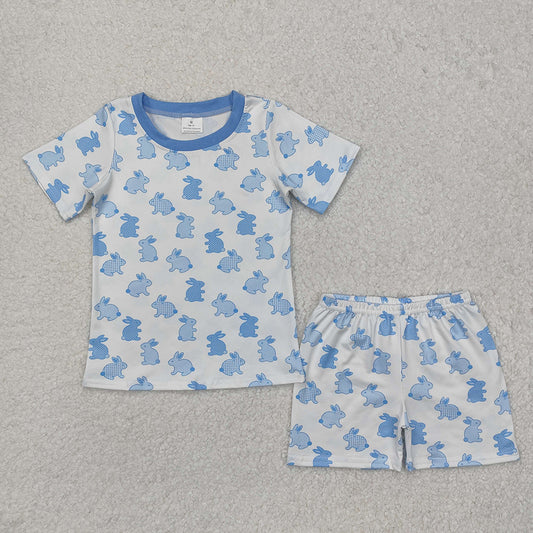 Baby Boys Easter Blue Rabbits Shirt Shorts Pajamas Clothes Sets