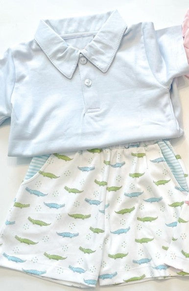 Baby Boys Blue Shirt Crocodile Shorts Clothes Sets Preorder