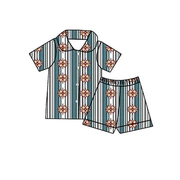 Baby Boys Western Aztec Button Up Shirts Shorts Pajamas Clothes Sets Preorder