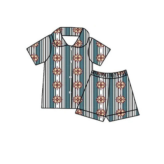 Baby Boys Western Aztec Button Up Shirts Shorts Pajamas Clothes Sets Preorder