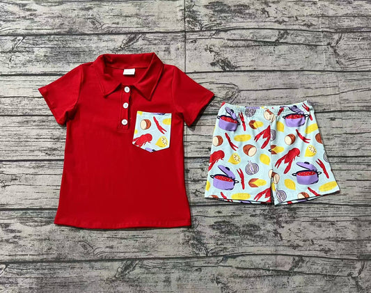 Baby Boys Boiled Crawfish Pullover Tops Shorts Clothes Sets