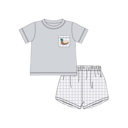 Baby Boys Grey Duck Pocket Shirt Shorts Clothes Sets Preorder