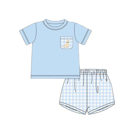 Baby Boys Blue Dog Pocket Shirt Shorts Clothes Sets Preorder