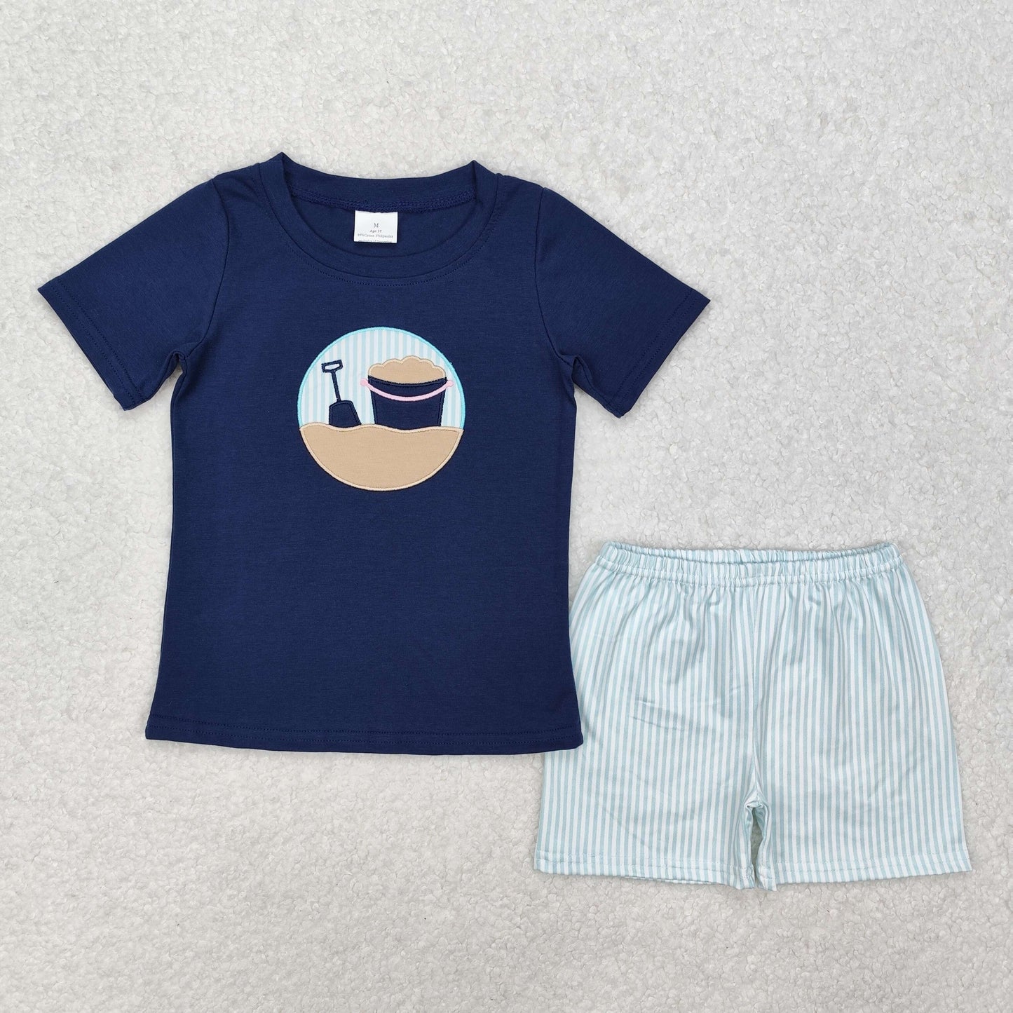 Sibling Baby Boys Short Sleeve Embroidery Beach Castles Top Shorts Clothes Sets