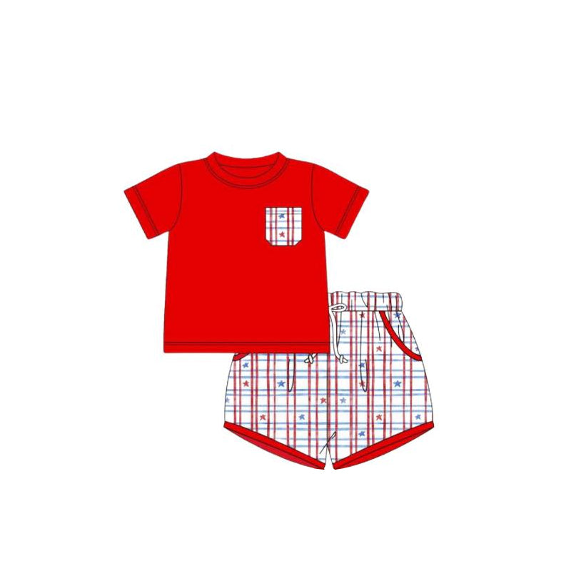 Baby Boys 4th Of July Flag Pocket Shirt Shorts Clothes Sets Preorder