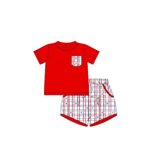 Baby Boys 4th Of July Flag Pocket Shirt Shorts Clothes Sets Preorder