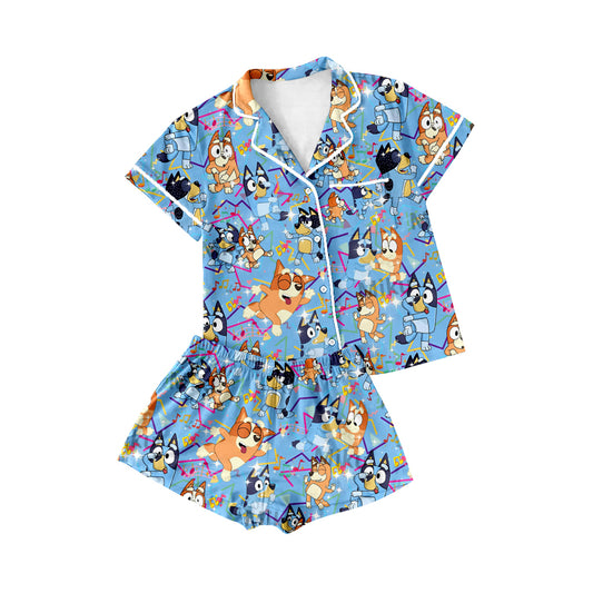Adult Women Blue Dogs Buttons Tops Shorts Pajamas Preorder