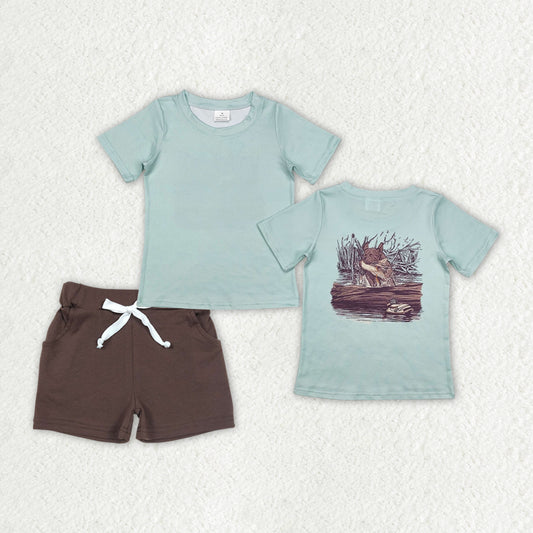 Baby Boys Dog Duck Hunting Shirts Pocket Shorts Clothes Sets