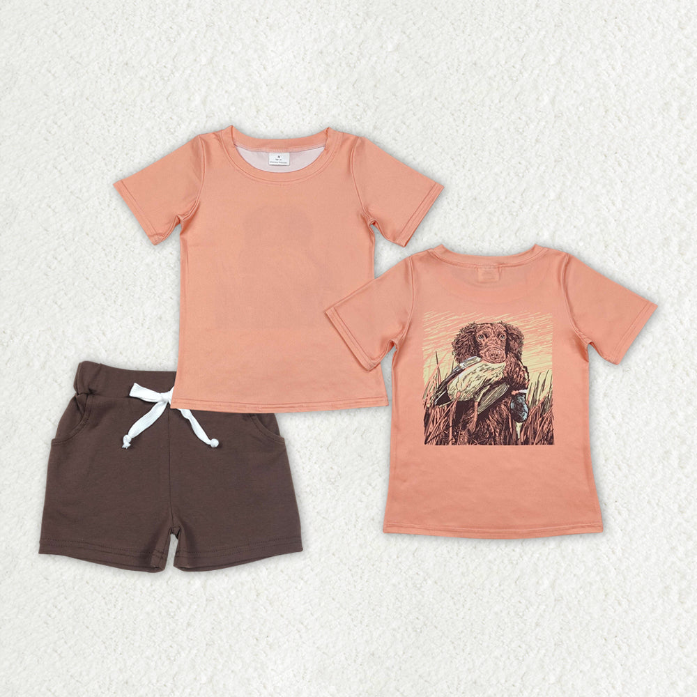 Baby Boys Orange Dog Duck Hunting Shirts Pocket Shorts Clothes Sets