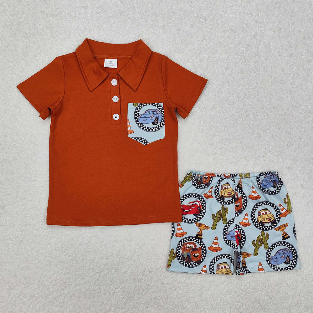 Baby Boys Pocket Shirts Western Racing Car Cactus Shorts Clothes Sets