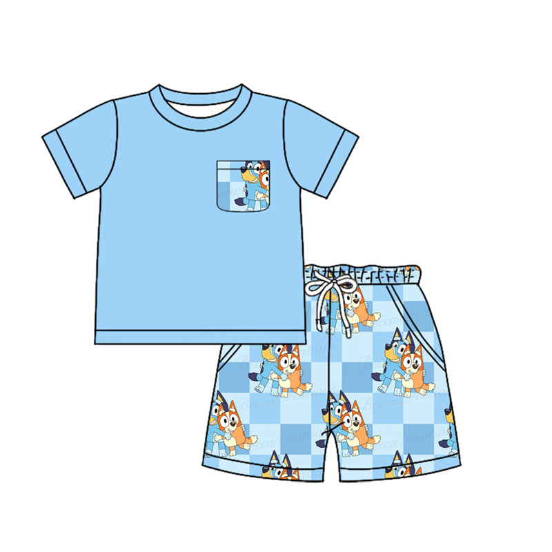 Baby Boys Sister Dogs Pocket Shirts Shorts Clothes Sets Preorder