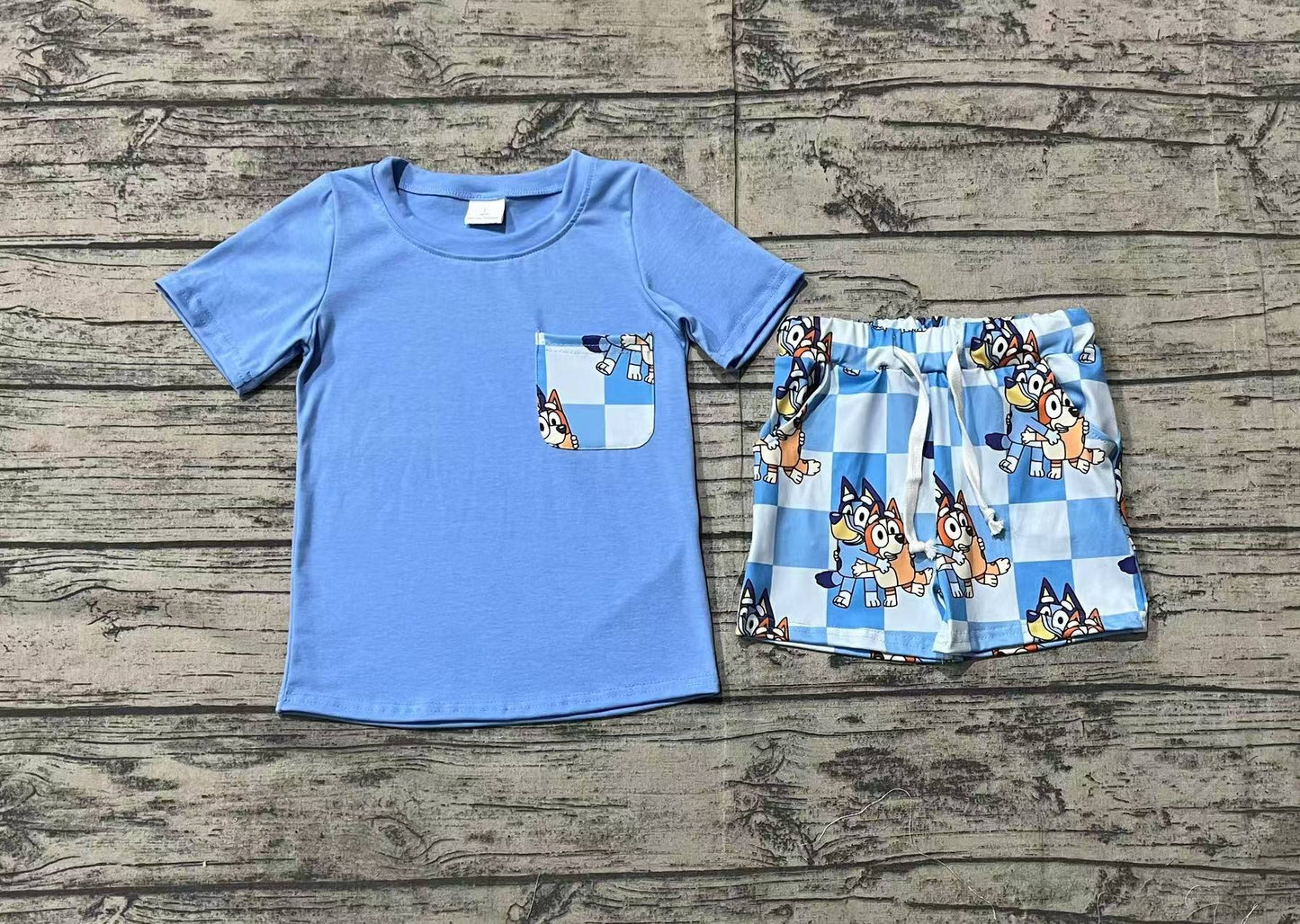 Baby Boys Sister Dogs Pocket Shirts Shorts Clothes Sets Preorder