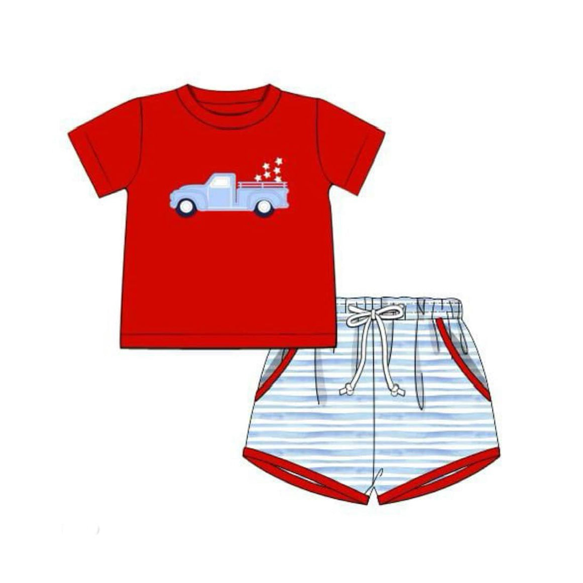 Baby Boys 4th Of July Truck Shirt Shorts Clothes Sets Preorder