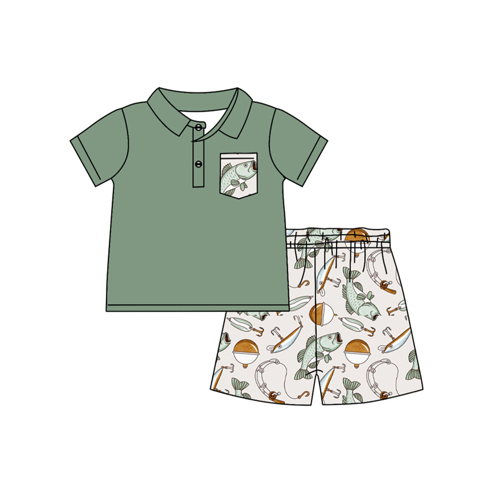 Baby Boys Green Pocket Shirts Fishing Shorts Clothes Sets Preorder