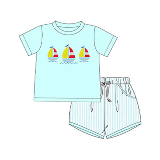 Baby Boys Saiboats Shirts Stripes Shorts Clothes Sets Preorder