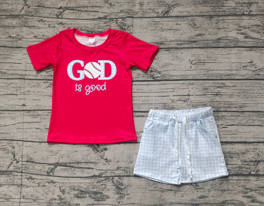 Baby Boys God is Good Baseball Shirt Shorts Clothes Sets