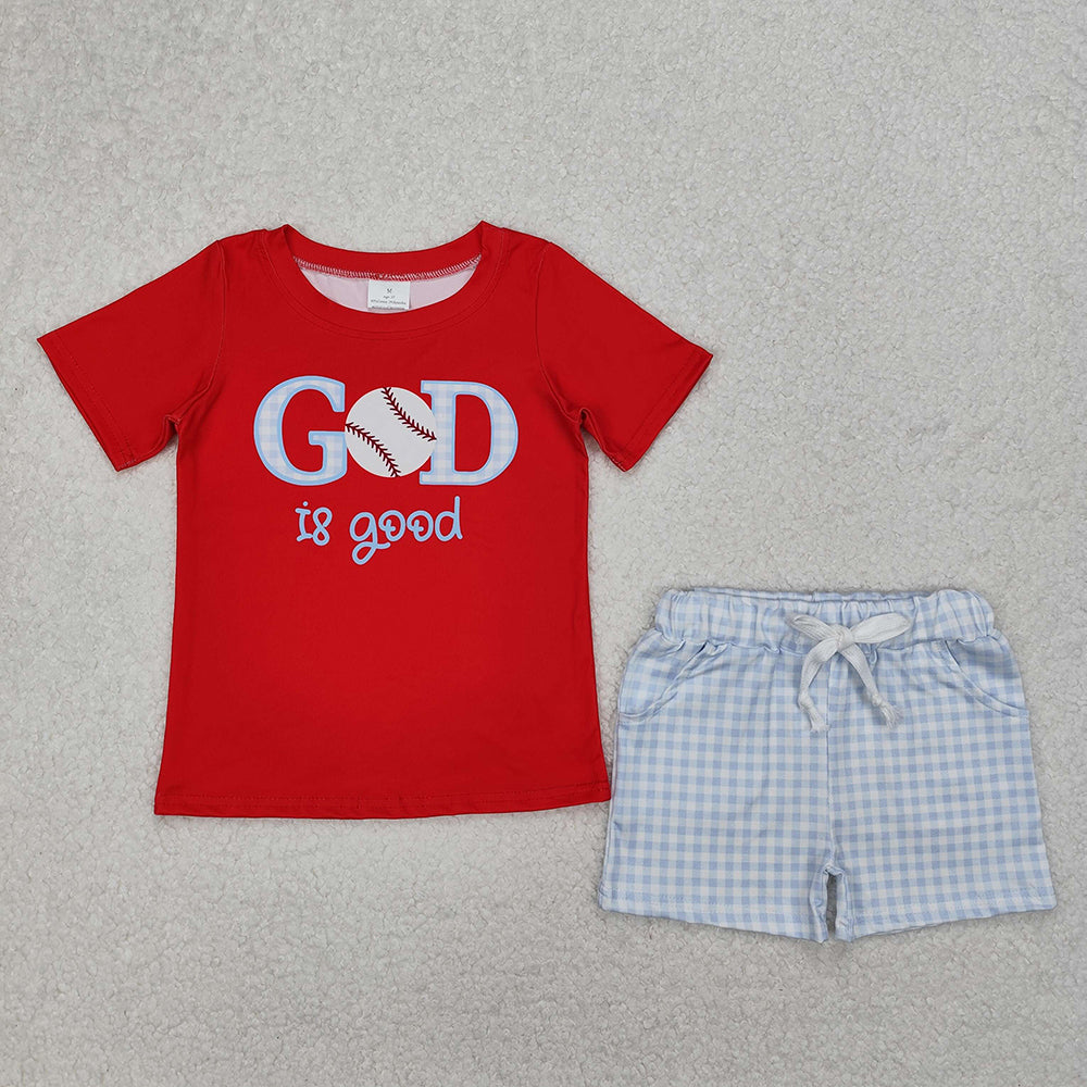 Baby Boys God is Good Baseball Shirt Shorts Clothes Sets