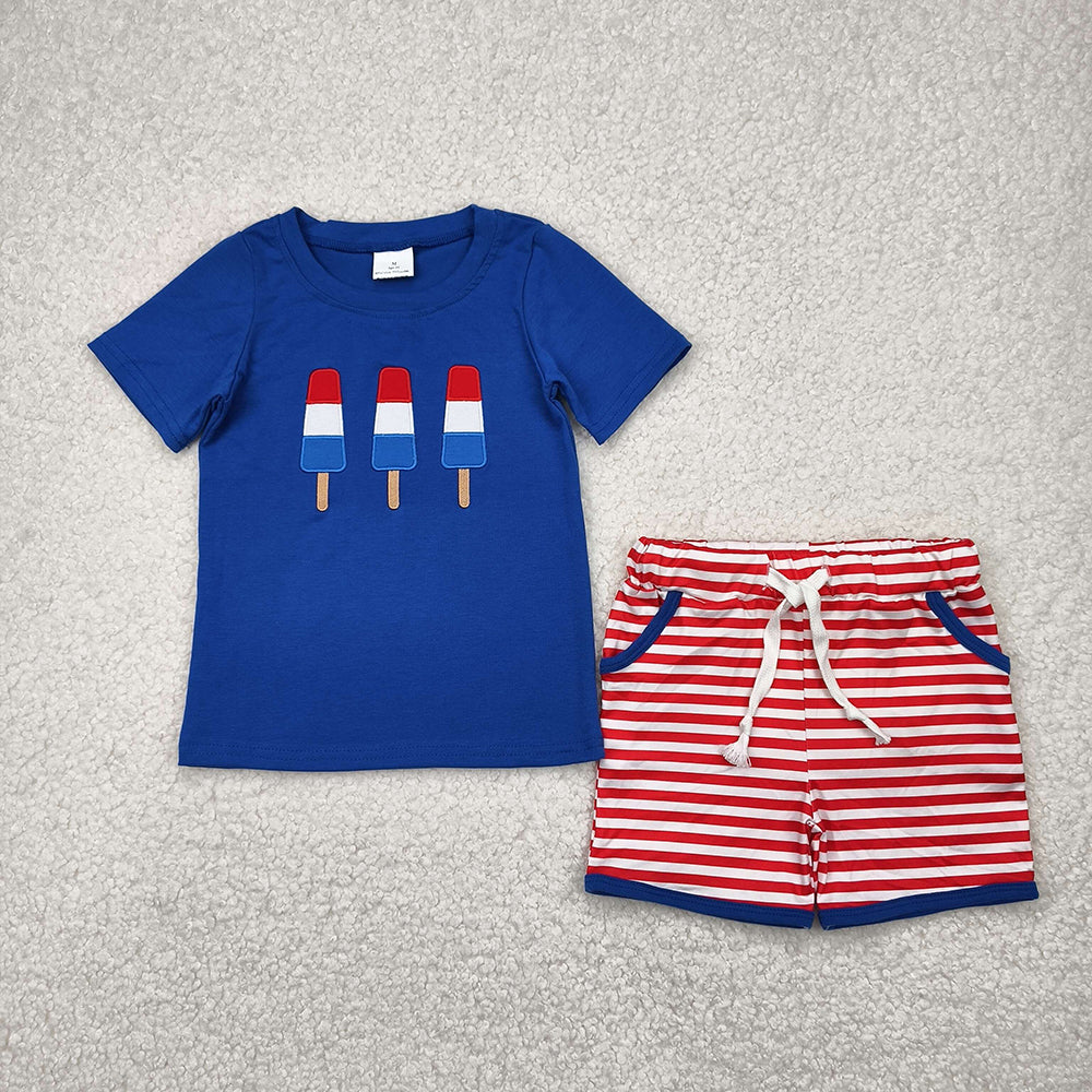 Embroidery Baby Boys 4th Of July Popstick Shirts Shorts Clothes Sets