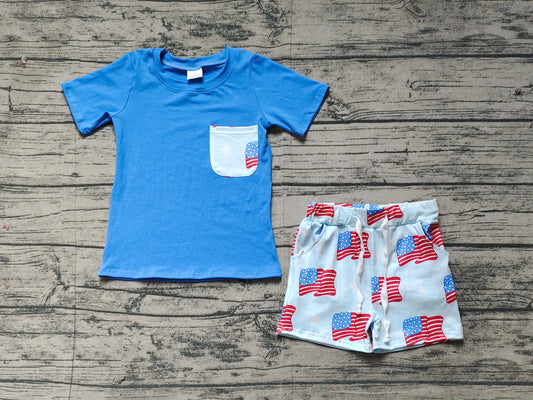 Baby Boys 4th of July Flags Pocket Shirts Shorts Clothes Sets