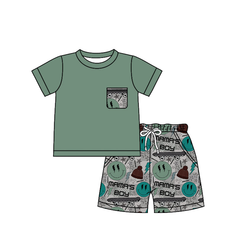 Baby Boys Mama's Boy Pocket Shirts Shorts Pajamas Clothes Sets Preorder
