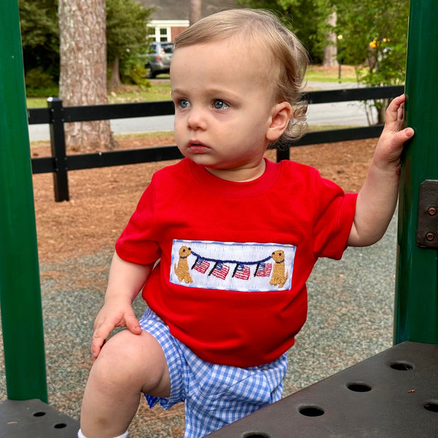 Baby Boys Red 4th Of July Dog Flags Top Shorts Clothes Sets Preorder