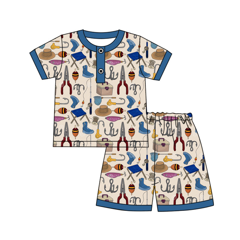 Baby Boys Navy Top Fishing Tools Shorts Pajamas Clothes Sets Preorder