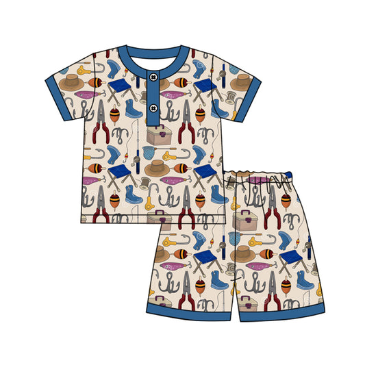 Baby Boys Navy Top Fishing Tools Shorts Pajamas Clothes Sets Preorder