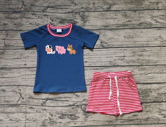 Baby Boys Blue Farm Animals Shirt Stripes Shorts Clothes Sets Preorder