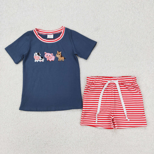 USA Shop Baby Boys Blue Farm Animals Shirt Stripes Shorts Clothes Sets