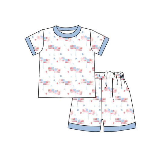 Baby Boys Flag Bows Stars Shirt Shorts Pajamas Clothes Sets Preorder