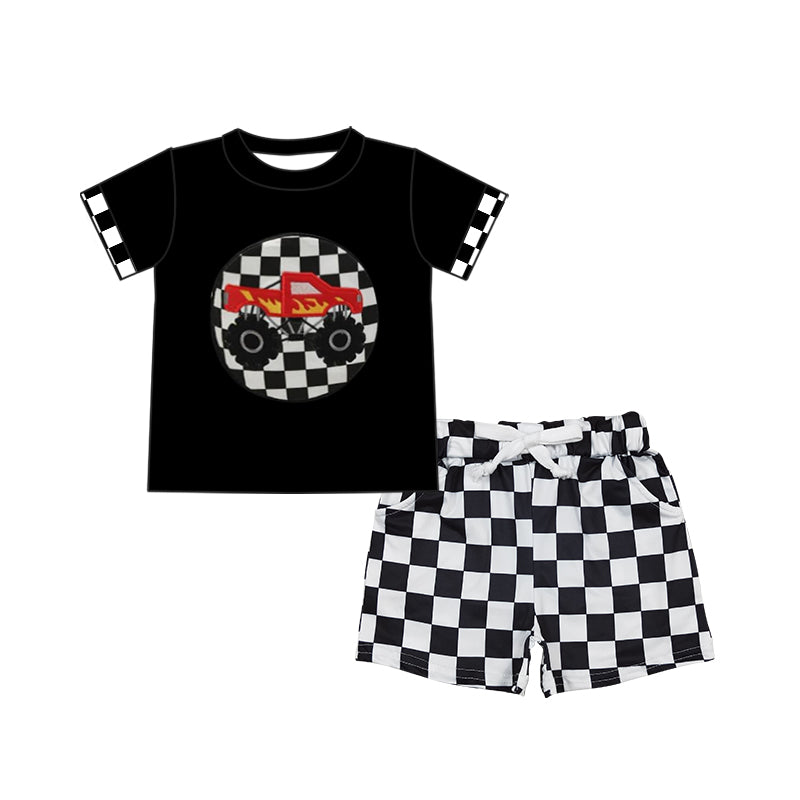Baby Boys Black Checkered Truck Top Camo Shorts Clothes Sets Preorder