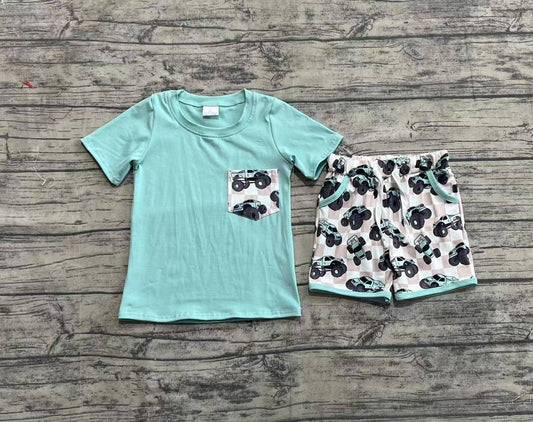 Baby Boys Light Green Pocket Top Khaki Trucks Shorts Clothes Sets