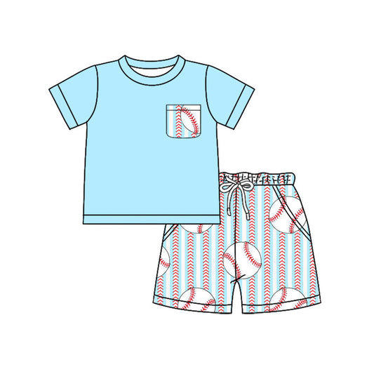 Baby Boys Aqua Pocket Top Baseball Stripes Shorts Clothes Sets Preorder