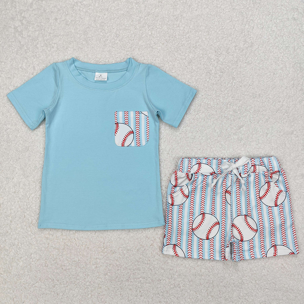 Baby Boys Aqua Pocket Top Baseball Stripes Shorts Clothes Sets