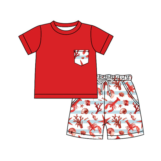 Baby Boys Red Pocket Top Crawfish Shorts Clothes Sets Preorder