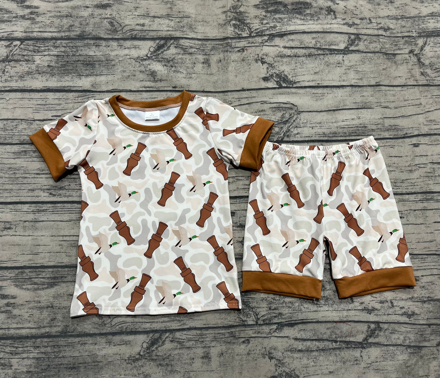 Baby Boys Khaki Camo Ducks Calls Top Shorts Pajamas Sets