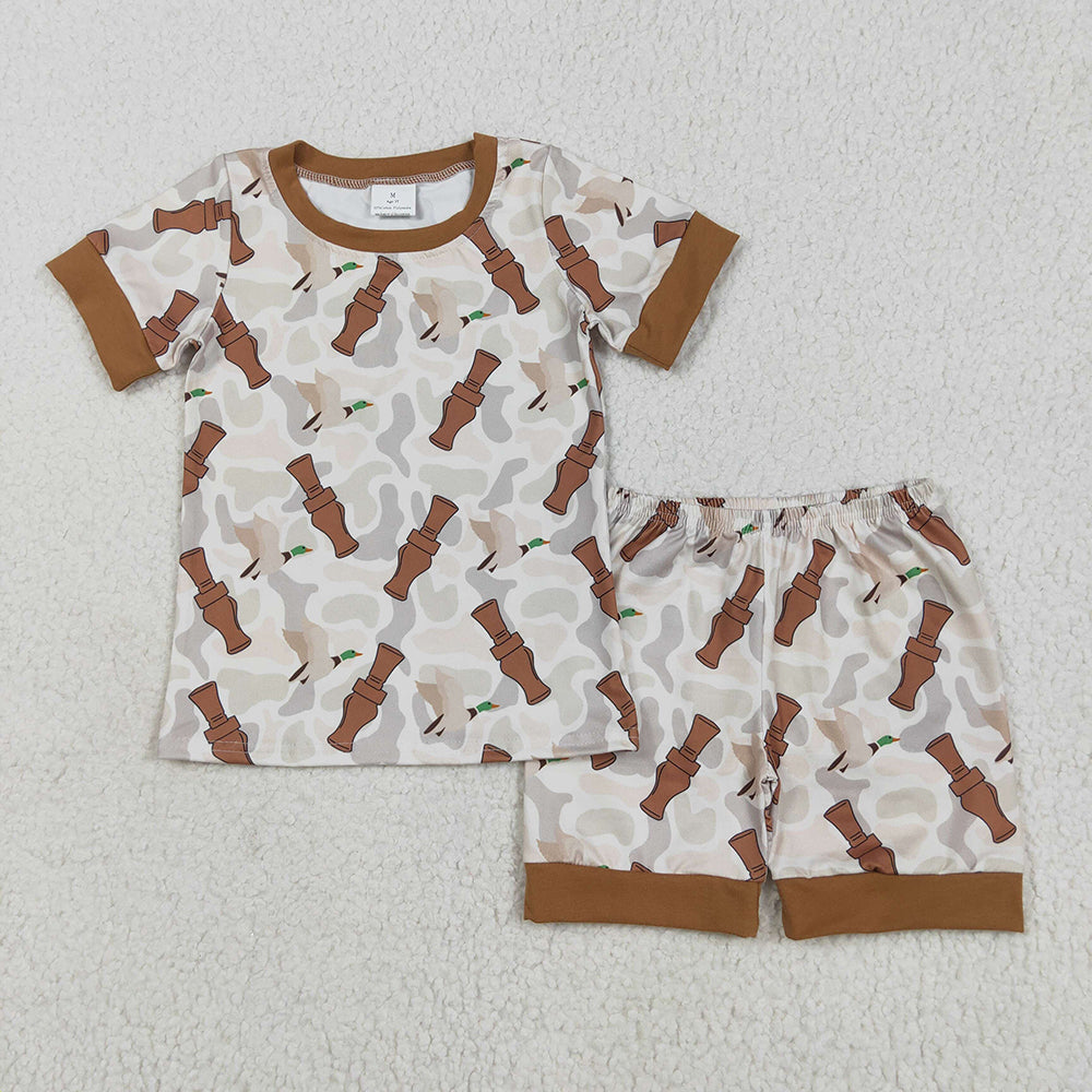 Baby Boys Khaki Camo Ducks Calls Top Shorts Pajamas Sets