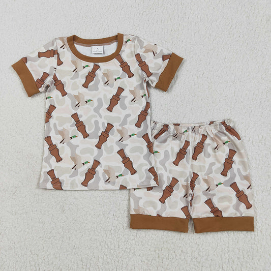 Baby Boys Khaki Camo Ducks Calls Top Shorts Pajamas Sets