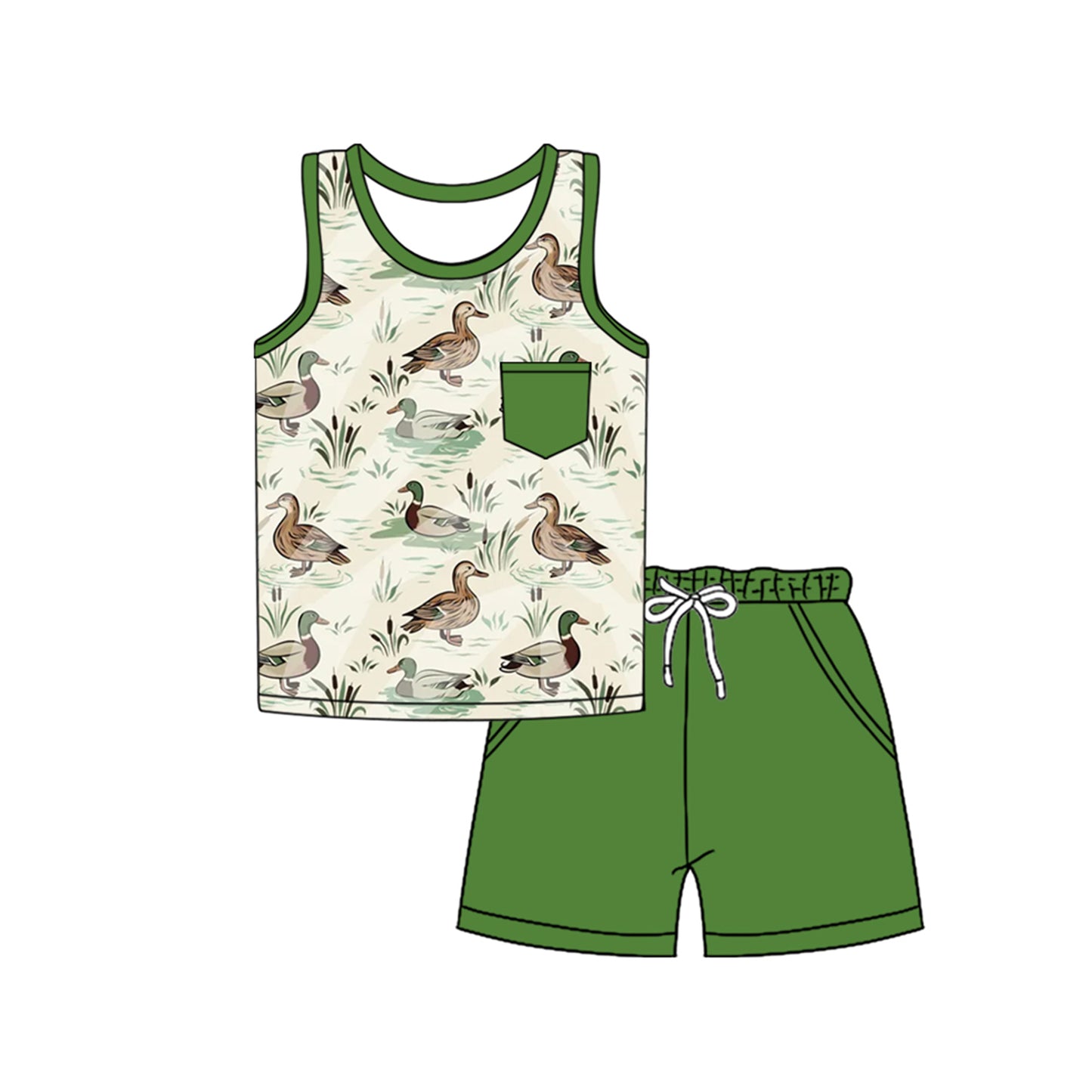 Baby Boys Southern Ducks Green Top Shorts Clothes Sets Preorder