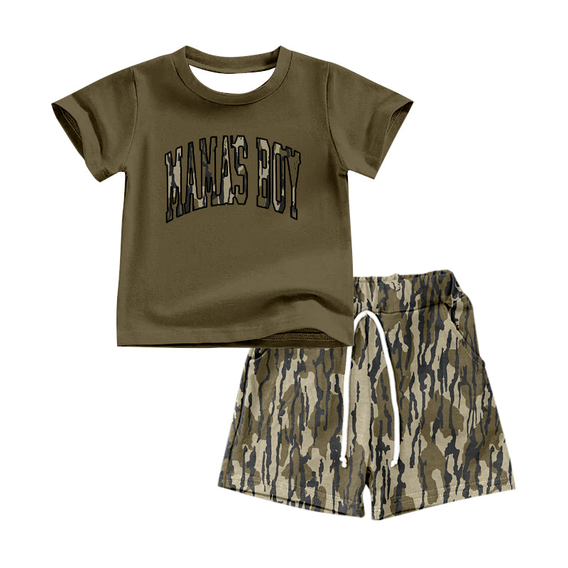 Baby Boys Dark Green Mama's Boy Tops Camouflage Shorts Clothes Sets Preorder