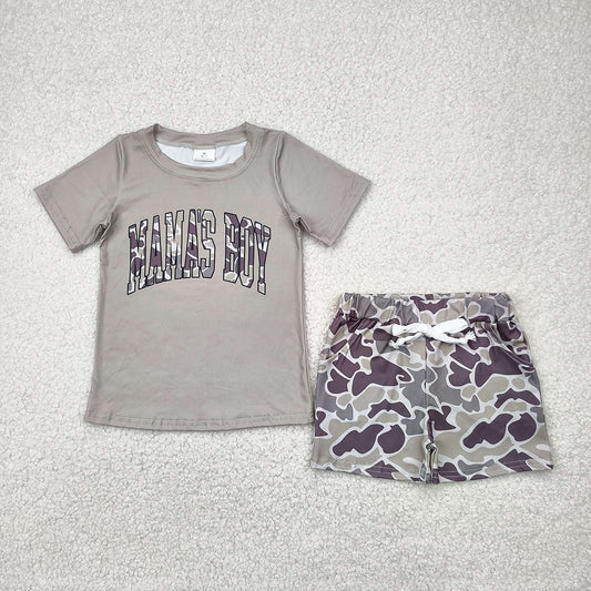Baby Boys Light Green Mama's Boy Tops Camouflage Shorts Clothes Sets