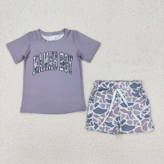 Baby Boys Grey Mama's Boy Tops Camouflage Shorts Clothes Sets
