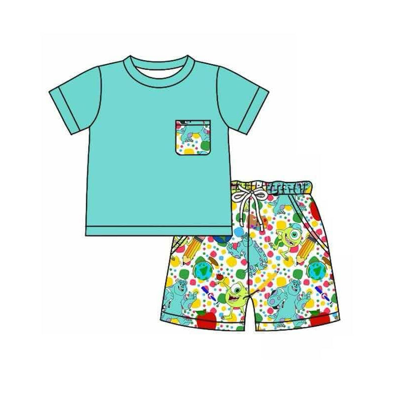 Baby Boys Blue Monster Pocket Shirt Tops Shorts Clothes Sets preorder