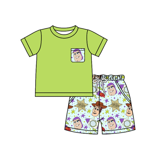 Baby Boys Green Cartoon Toys Shirt Tops Shorts Clothes Sets preorder