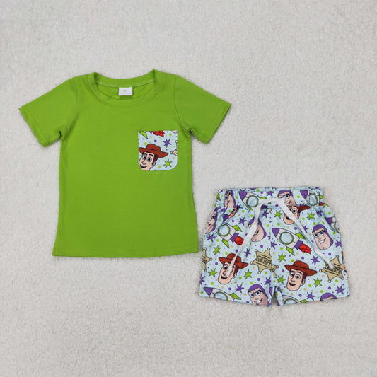 Baby Boys Green Cartoon Toys Shirt Tops Shorts Clothes Sets