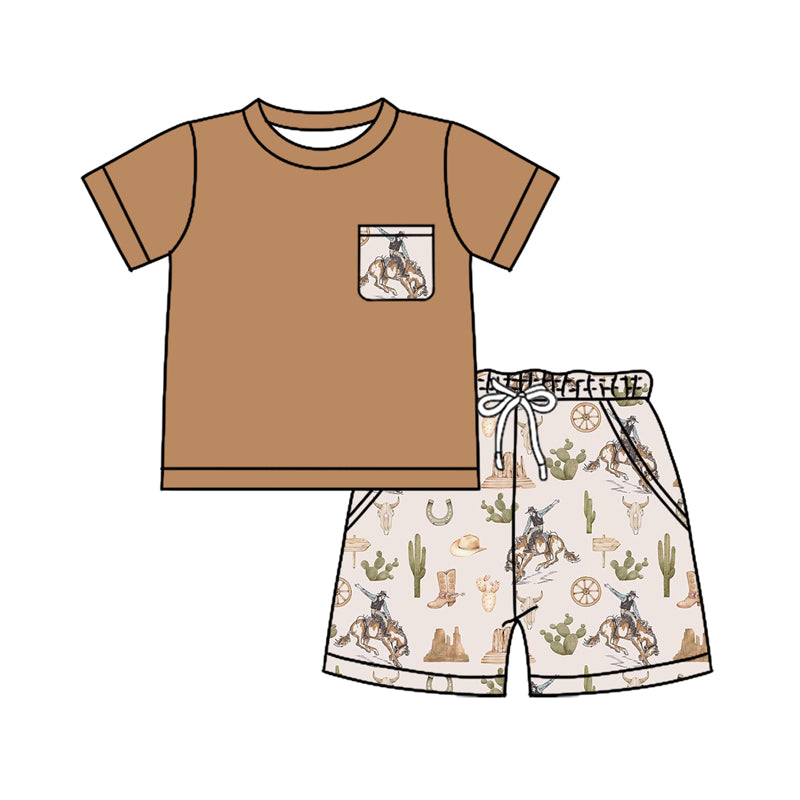 Baby Boys Western Rodeo Cactus Shirt Tops Shorts Clothes Sets preorder
