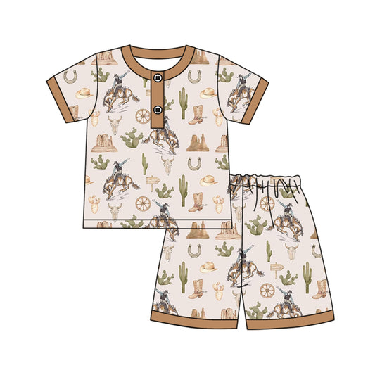 Baby Boys Western Rodeo Cactus Shirt Tops Shorts Pajamas Clothes Sets preorder