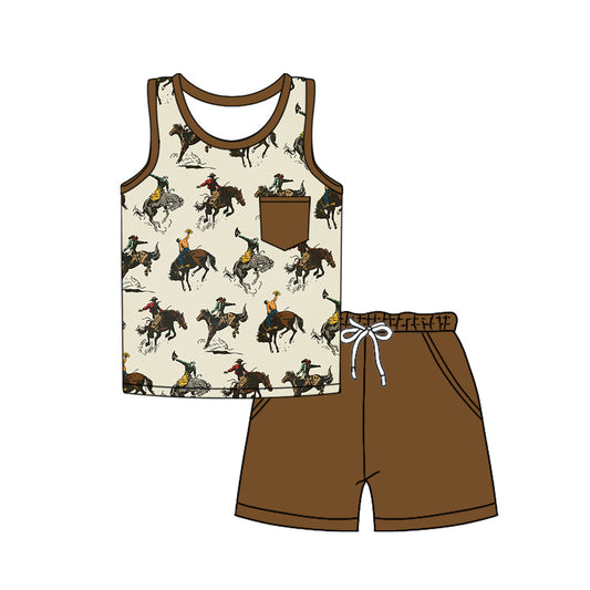Baby Boys Western Rodeo Cowboys Shirt Tops Shorts Clothes Sets preorder