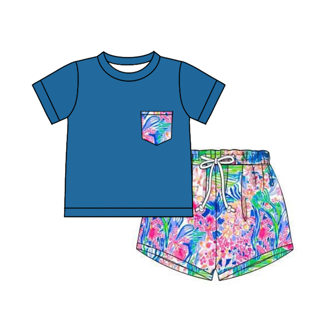 Baby Boys Navy Pocket Tops Seaweed Shorts Clothes Sets preorder