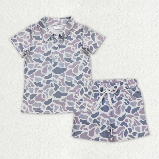 Baby Boys Southern Light Grey Camo Buttons Polo Pockets Shorts Clothes Sets
